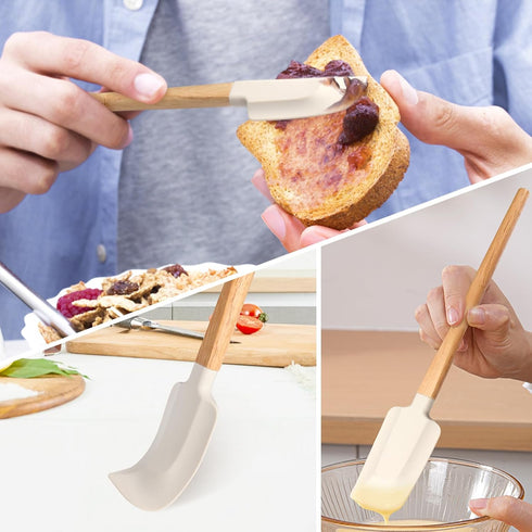 Wooden Handle Spatula Set, 12" & 9" Rubber Spatulas for Baking, Cooking, and Mixing