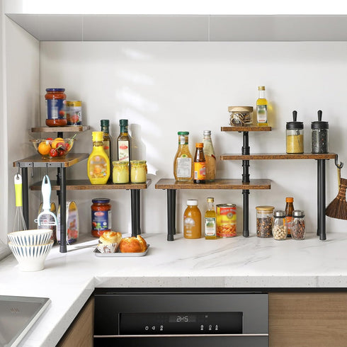 Countertop Organizer,3-Tier Counter Adjustable,4 Brown,TLJ023H IBUYKE Kitchen Wooden Spice Racks,Bathroom
