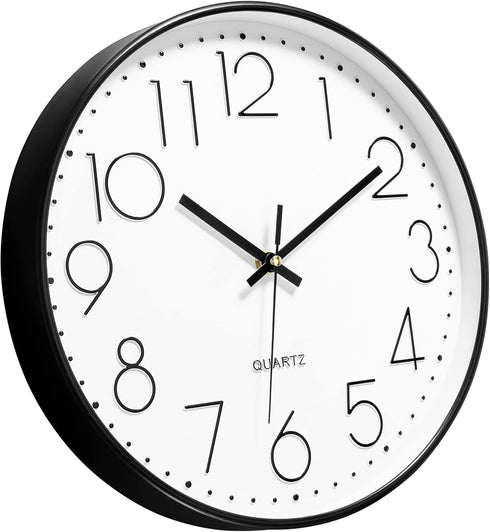 Foxtop 12 Inch Black Wall Clock, Silent Non Ticking Quartz Battery Operated Round Clock for Home Office Decor