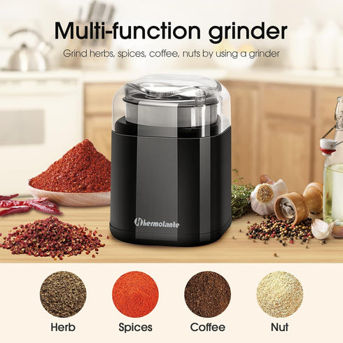 Herb Grinder Spice Grinder, 200w Electric Grinder with Stainless Steel Blade and Cleaning Brush, Compact Size for Herbs