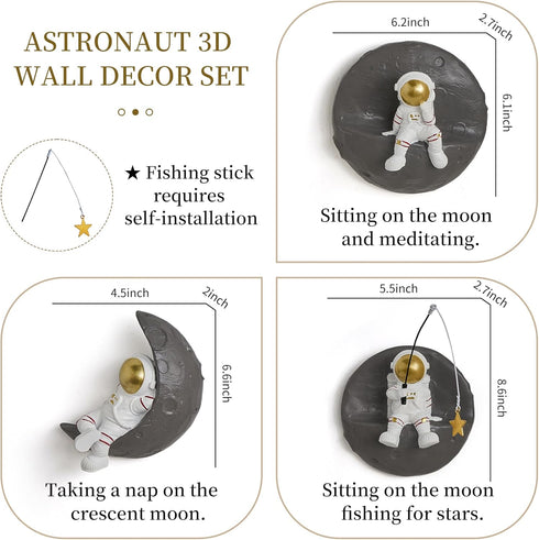 3 3D AWNR Pcs Astronauts Wall Sculpture Decor for Modern Home Decor Background Wall Decorations for Living Room Sofa