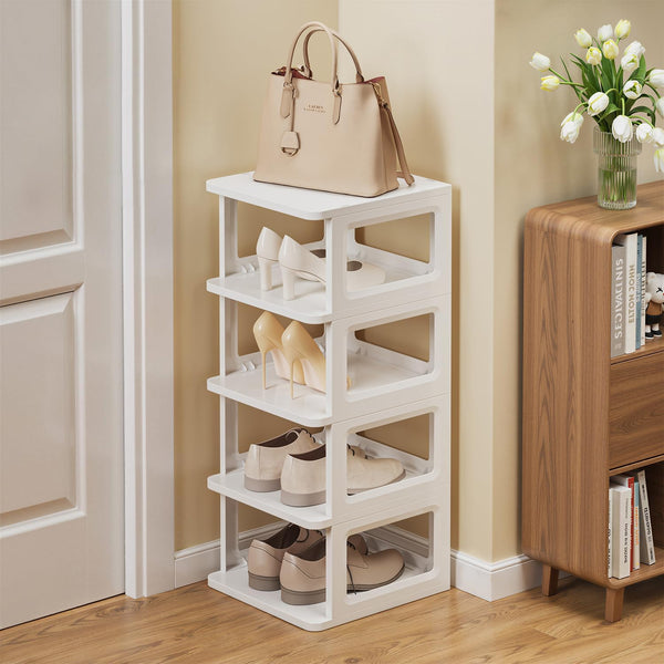 SEE SPRING 5-Tier Stackable Shoe Rack Organizer Plastic Shoe Storage Shelf for