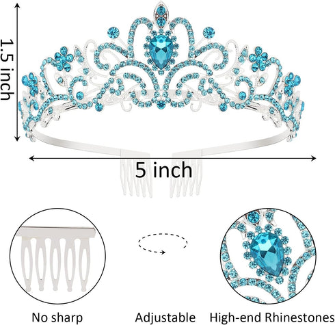 Birthday Crowns for Women, Blue Rhinestone Tiara with Sash, Birthday Queen Crown and Sash for Women