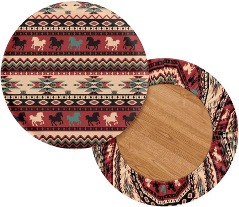 Sellikakes 12-16 Inch 2 Pack Red Tribal Horse Decor Bar Stool Covers, Round Seat Cushions Soft Chair Cover for Hotel