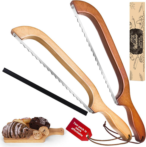 Woodever Bread Knife, 2 Pack Bread Slicer for Homemade Bread, 16'' Wooden Sourdough