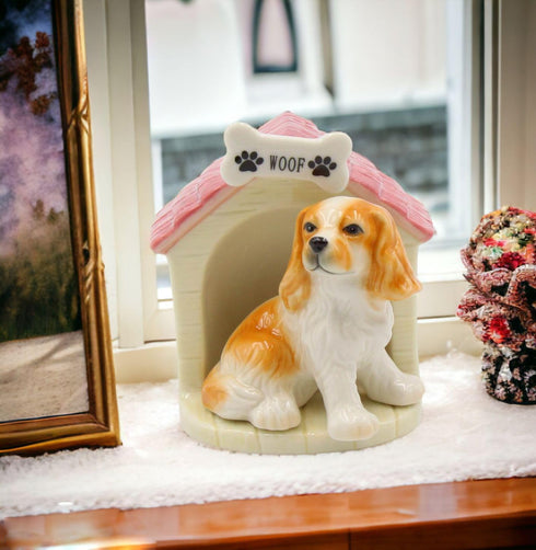20783 Fine Porcelain Cocker Spaniel Puppy Dog with Doghouse Salt and Pepper Shakers Set, 3-1/2" H