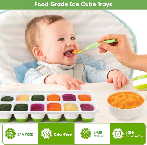 Ice Cube Trays, 4 Pack Durable Stackable Trays with Spill-Resistant Lids, Easy-Release Silicone Ice Maker