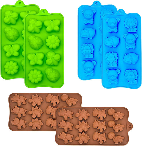 Candy Chocolate Molds Silicone, Non-Stick Animal Jello Moulds, BPA Free Forest Theme Set of 6 with Dinosaur, Bear,