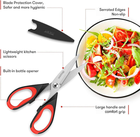 iBayam 3-Pack Kitchen Scissors All Purpose Kitchen Shears Heavy Duty Scissors with Protective Sheath for Food, 8.5" Comfort Grip Stainless Steel Dishwasher Safe Cooking Scissors, Kitchen Utensils by iBayam