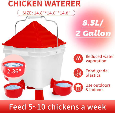 Set, 13 lb 2 Chicken Feeder and Waterer No Waste Automatic Chicken Feeder Bucket & Gallon Gravity Chicken Waterer