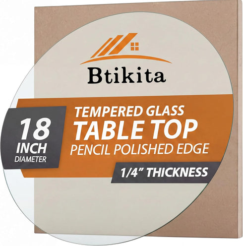 18" Tempered Glass Table Top Round Transparent Table Surface 1/4'' Thick Pencil