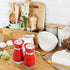 Tebery 4 Ounces Red Salt and Pepper Shakers Set, Elegant Stainless Steel with Glass Bottom