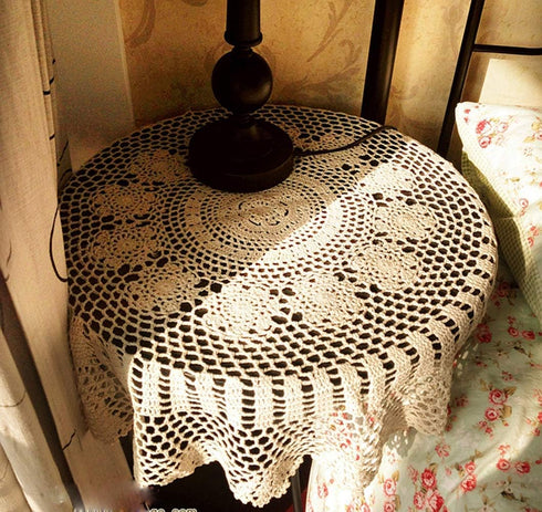 Hetao 100% 35 Inch Cotton Handmade Crochet Round Tablecloth Doilies Lace Table Covers,Beige