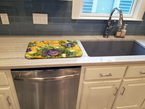 Caroline's Treasures 8958DDM Abstract Flowers Dish Drying Mat, Purple and Yellow Absorbent Pad for Kitchen Counter, 14