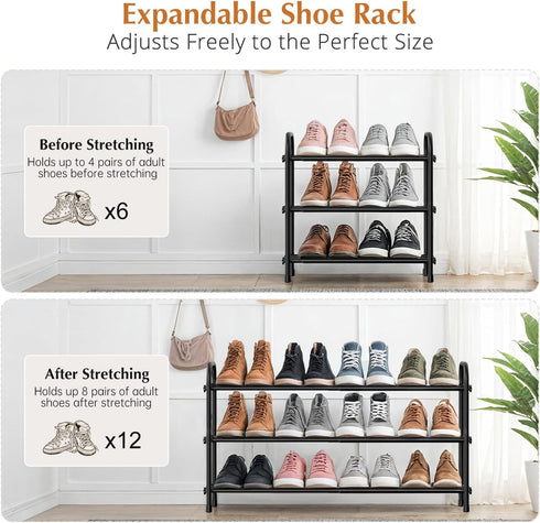 3-Tier Closet INSMART Expandable Shoe Rack, Stackable and Adjustable Shoes Organizer Storage Shelf, Sturdy and Durable
