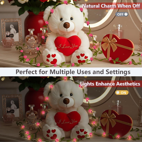 40 12.5ft suddus LED Fairy Lights Battery Powered, Pink Rose Flower String Lights with Remote, Valentine Lights