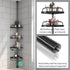 Shower Caddy Tension Pole with 4 ABS Baskets, Adjustable 56 to 125 Inch Stainless Pole for Bathroom, Black