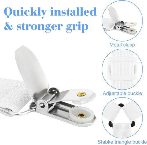 Morcheiong 2 Pack Bed Sheet Fasteners Straps, Adjustable Holder Bands with Clips for Bedding Tie Downs