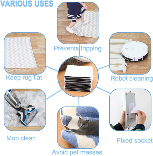 Rug Tape Pad, Non-Slip Carpet Hook and Loop Anchors Stickers (10PCS, White)