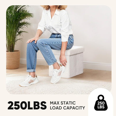 White,11.8"x11.8"x11.8" PINPLUS Storage Ottoman Cube Square Shaped Ottomans with Storage Foot Stool Footrest for Lving