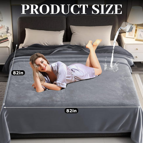 82" 82", 3-Layer Tisancy Love Waterproof Bed Blanket - Queen Size, x Dark & Light Gray, Flannel with Storage Bag
