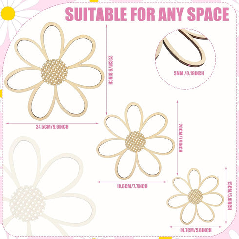 6 Thyle Pcs Daisy Wall Decor Wooden Daisy Wall Sculptures Art Flowers Signs Hanging Plaque for Home Nursery Bedroom