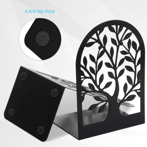 6.5 4.7 3.5 Inch(3 Pairs/6 HappyHapi Book Ends, Metal Bookends for Shelves Decorative, Tree Stopper for Heavy Books