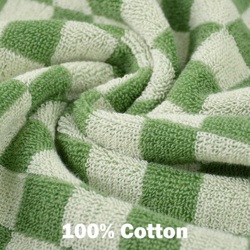 12 Pack 13x13 Inches, Jacquotha Wash Cloths Super Soft (Green Checkered), Wash Clothes Cotton Face Cloths for Washing