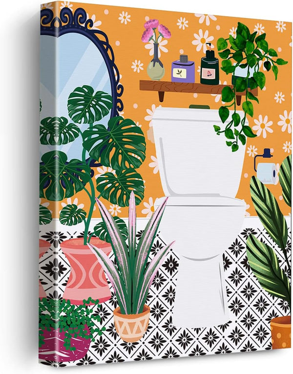 EVXID Botanical Bathroom Canvas Poster Painting Wall Art, Framed 12 x 15 Inch for Restroom Decor
