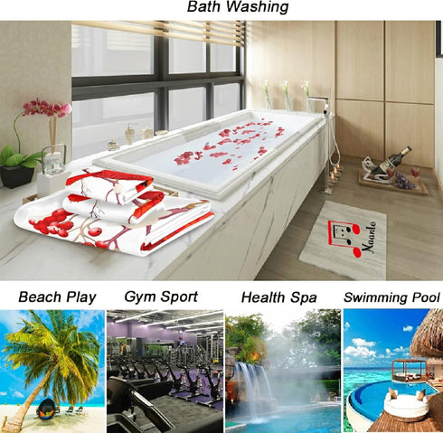 Naanle Set 3 1 Towel+1 Towel+1 Red Cardinal Bird on Berry Branch Soft of Towels, Bath Hand Washcloth, Ideal Decor