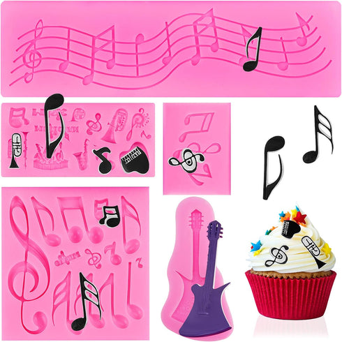 5 Pieces Music Note Fondant Mold - Silicone Musical Candy Mold for Cake Decoration
