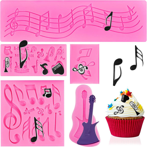5 Pieces Music Note Fondant Mold - Silicone Musical Candy Mold for Cake Decoration