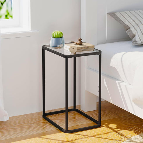 4 15.75 11.81 20.87 Inches, Garden you Glass Side Table, Rectangle End Table with Metal Frame, Modern Bedside Table