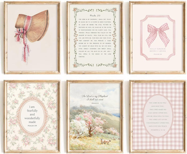 Tocliky Christian Nursery Wall Art Bible Verse Canvas Wall Decor Pink Vintage Girls