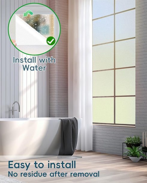 Frosted Glass Window Film, Decorative Bathroom Privacy Film for Glass Windows Cover, Static Cling, Removable, Anti-UV