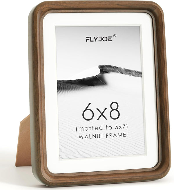 6x8 Picture frame, USA-Sourced Natural Walnut Wood Photo Frame with Tempered Glass,
