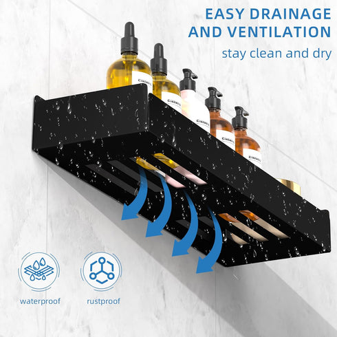 Wisfame Black,40cm 8 2 Pack Shower Caddy Adhesive Shower Shelve with Large Capacity, Quick-Dry Metal Bathroom Shelves