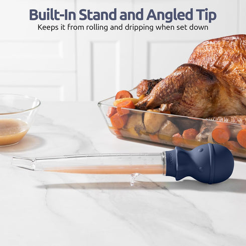 U-Taste 1.5oz Angled Turkey Baster - Heat Resistant Food Grade Tritan and Silicone Basting Set (Midnight Blue)