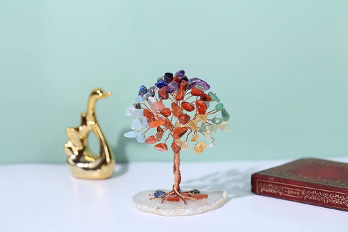 Jovivi Natural 7 Chakra Healing Crystals Tree on Agate Slice Base, Healing Stones Gem Money Tree for Feng Shui Home