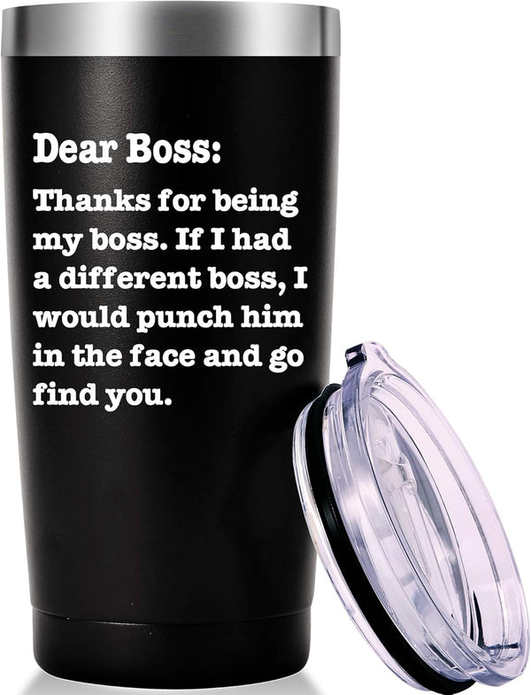 AMZUShome Thanks For Being My Boss Travel Mug - Boss Day Gifts, Office Gifts, 20oz Black Tumbler