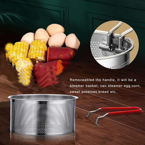 Tenta Kitchen Pasta Strainer, Boiling Blanching Basket, Stainless Steel Fryer Basket with Removable Handle for Cooking