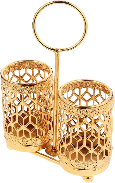 Hemoton Golden Utensils Holder, Rotating Metal Silverware Organizer, Cutlery Holder for Countertop and Buffet