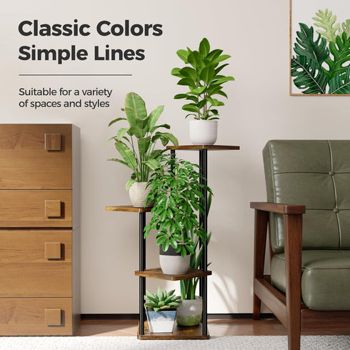 4 Bamworld Tier Plant Stand Small Plant Shelf for Indoor Plants Corner Flower Stand Wooden Plant Holder for Balcony