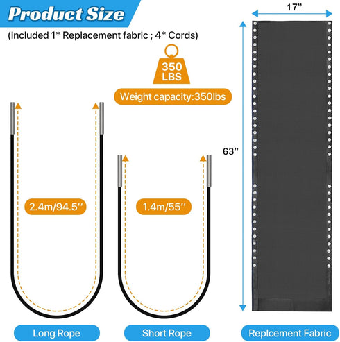 17 Inch Zero Gravity Chair Replacement Fabric with Bungee Cord Kit, Wide Repair Cloth with Replacement Cord for Anti