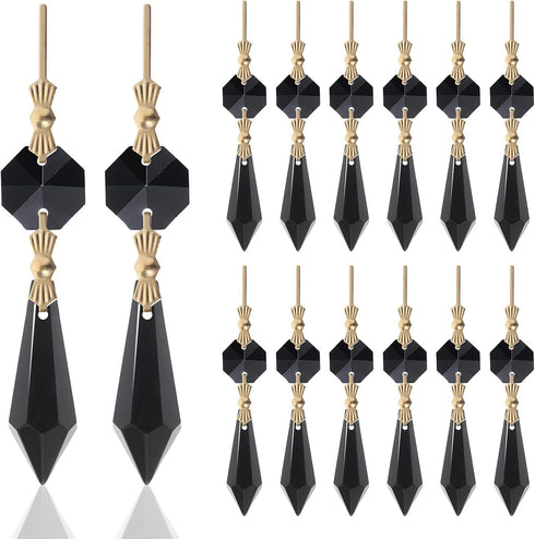 20pcs Black Crystals Prisms Glass Tip Beads Replacement Chandelier Icicle Drop Pendants