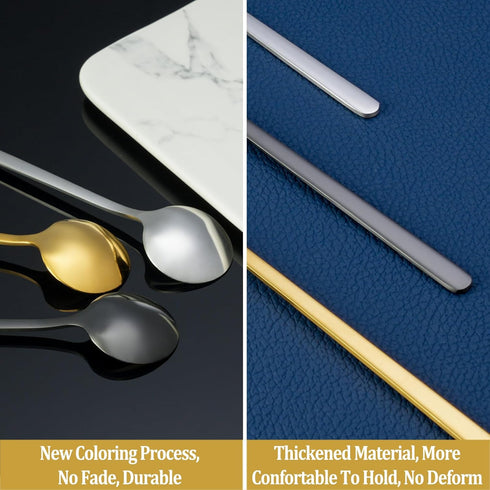 12 Pcs Coffee Spoons Set, 6.7" Long Handle Gold Tea Spoons, Stainless Steel Gold Spoons for Stirring