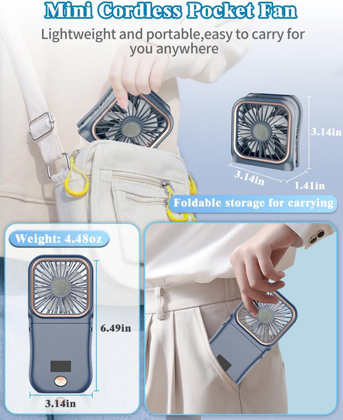 Portable Fan Rechargeable, Handheld 4000mAh Battery Operated Fan with Digital Display, Mini Pocket Fan for