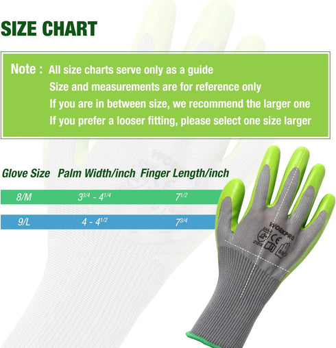 WORKPRO 6 Pairs Garden Gloves, Work Glove with Eco Latex Palm Coated, Working Gloves for Weeding, Digging, Raking and Pruning(M)