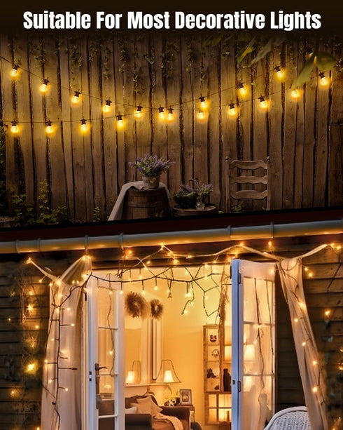 LZC 40 Pack Hooks for Outdoor String Lights Clips: Large Clear Rectangle Outdoor Light Clips Waterproof Adhesive Strips