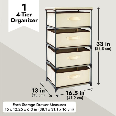 Juvale 4-Tier Tall Closet Dresser with Drawers - Small Fabric Storage Organizer for Bedroom (Beige)